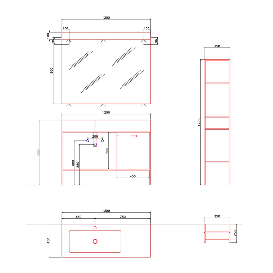 Compoziția mobilierului realizat manual pentru baie modernă la sol - Farart3 Viadurini