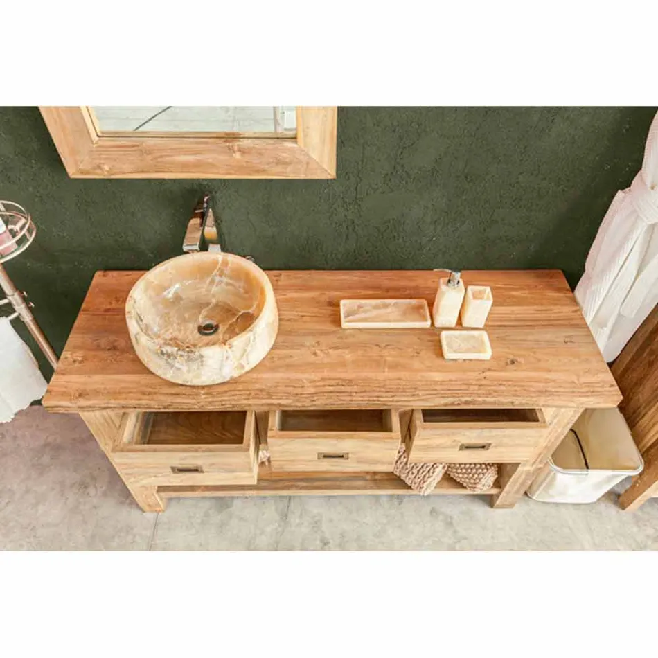 Compoziția mobilierului modern pentru baie din lemn masiv de tec - ghiveci Viadurini