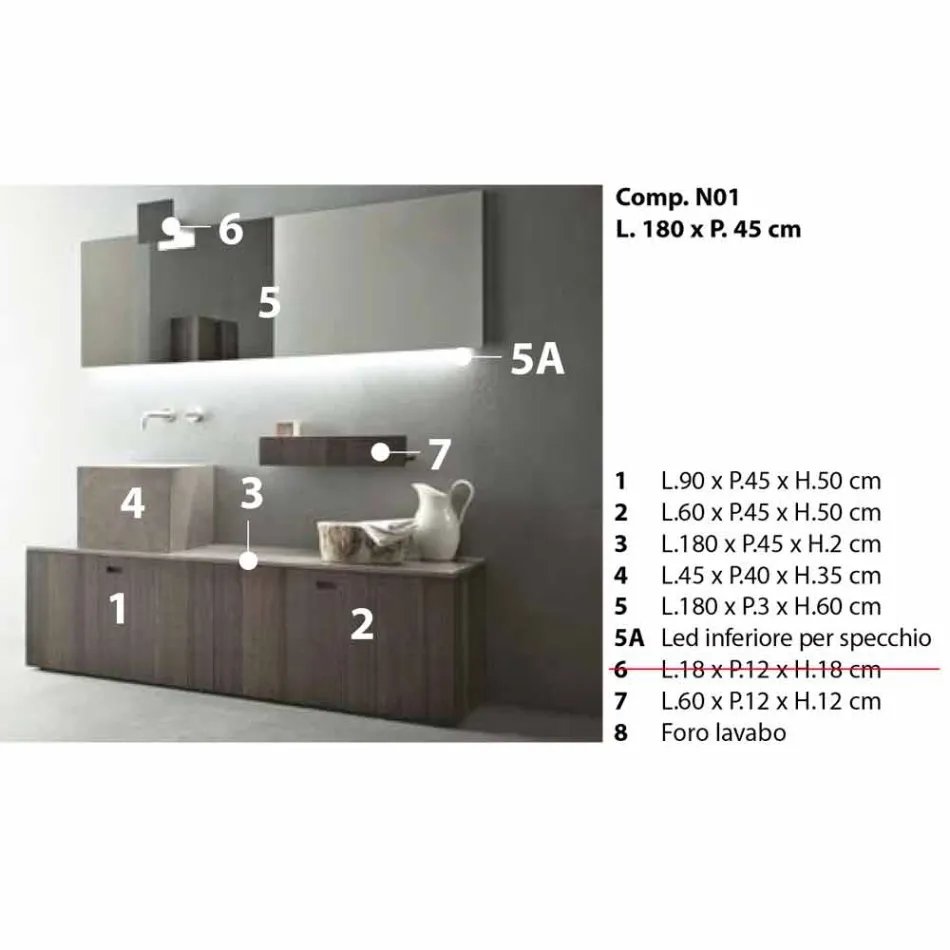 Compoziție de mobilier de baie la sol cu design modern - Farart1 Viadurini