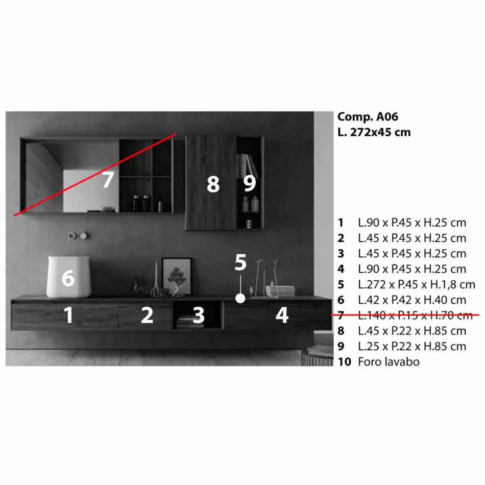 Compoziția mobilierului modern pentru baie, design suspendat Fabricat în Italia - Callisi6 Viadurini