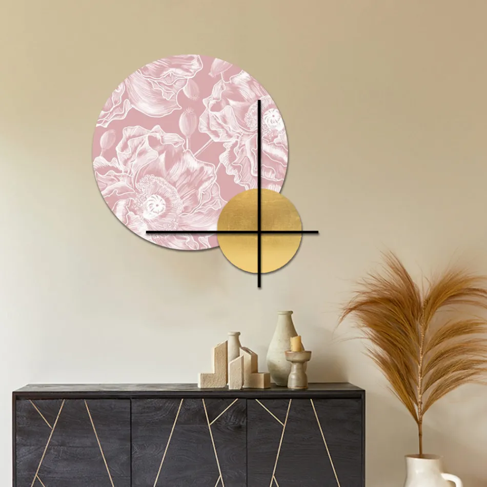 Compozitie Panouri din Lemn Roz sau Verde cu Flori Albe Made in Italy - Fiji Viadurini