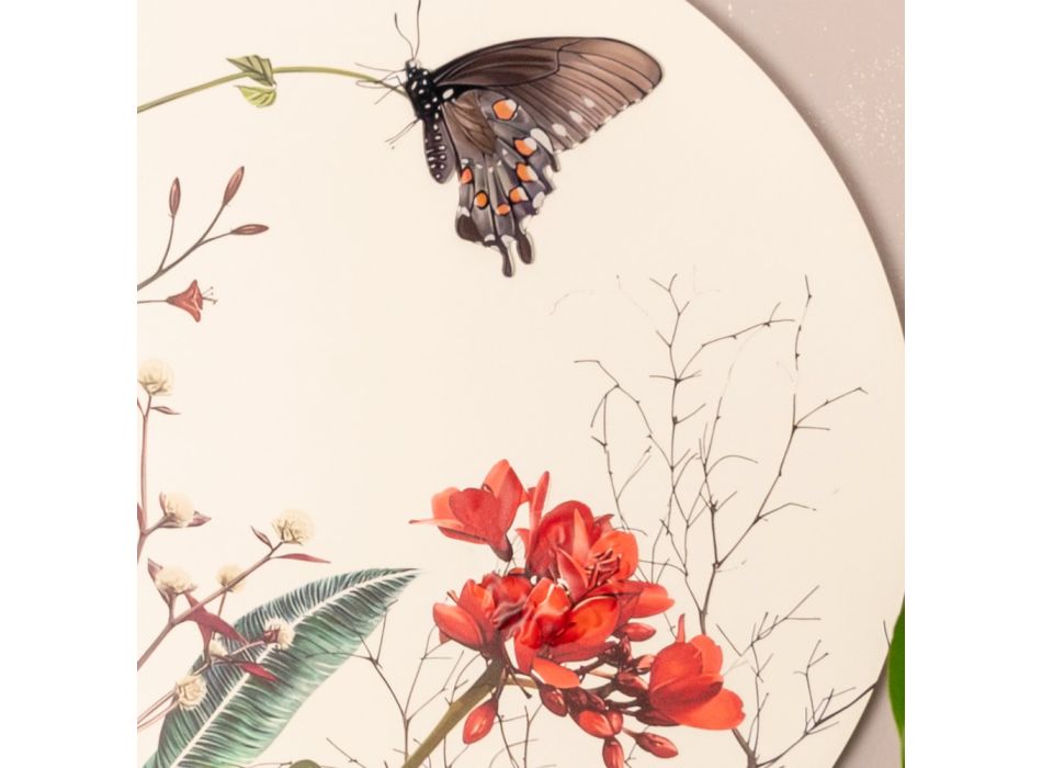 Compoziție de tablouri din lemn cu imprimeuri de fluturi și flori Made in Italy - Ecuador Viadurini