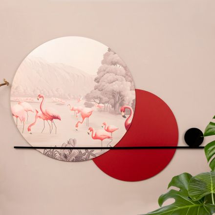 Compoziție de tablouri din lemn cu imprimeu Flamingo Made in Italy - Bahamas Viadurini