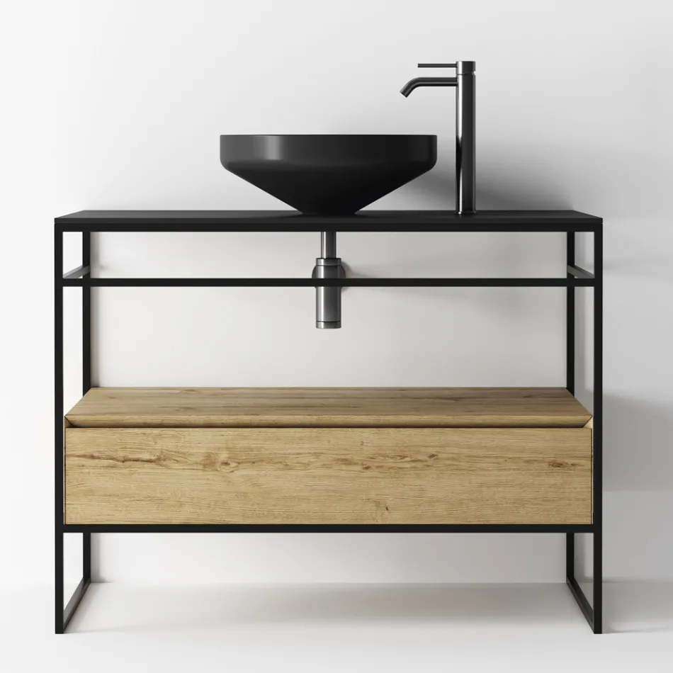 Compozitie Dulap de Baie cu Lavoar, Baza si Oglinda Made in Italy - Hoscar Viadurini