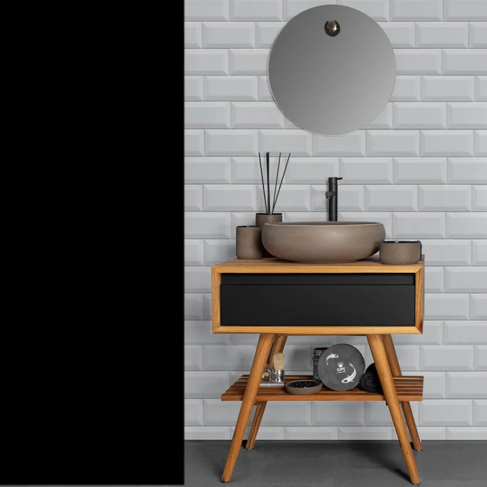 Compozitie dulap de baie negru pe blat cu accesorii incluse - Carolie Viadurini