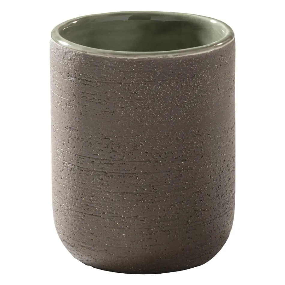 Compozitie Dulap Baie Verde cu Dulap din Teak si Accesorii - Carolie Viadurini