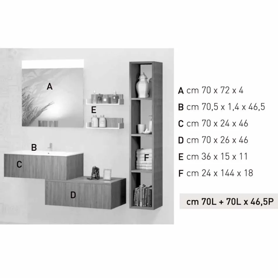 Seturi de mobilier din lemn realizate în Italia pentru toaletă pentru baie suspendată Viadurini