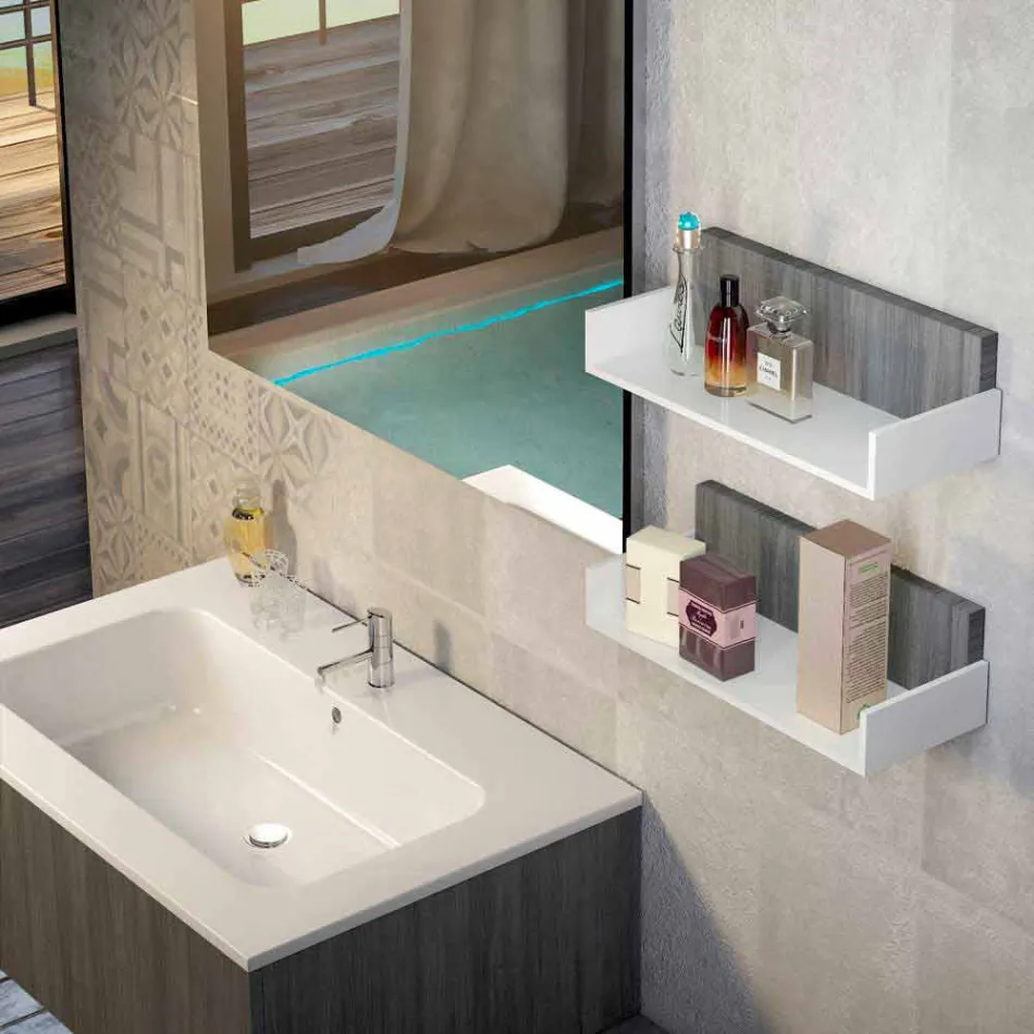 Seturi de mobilier din lemn realizate în Italia pentru toaletă pentru baie suspendată Viadurini