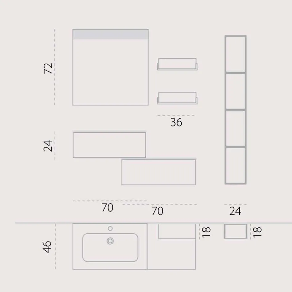 Seturi de mobilier din lemn realizate în Italia pentru toaletă pentru baie suspendată Viadurini