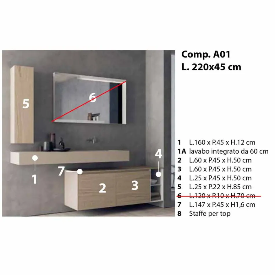 Compoziție mobilă de baie modernă și suspendată, design Made in Italy - Callisi1 Viadurini