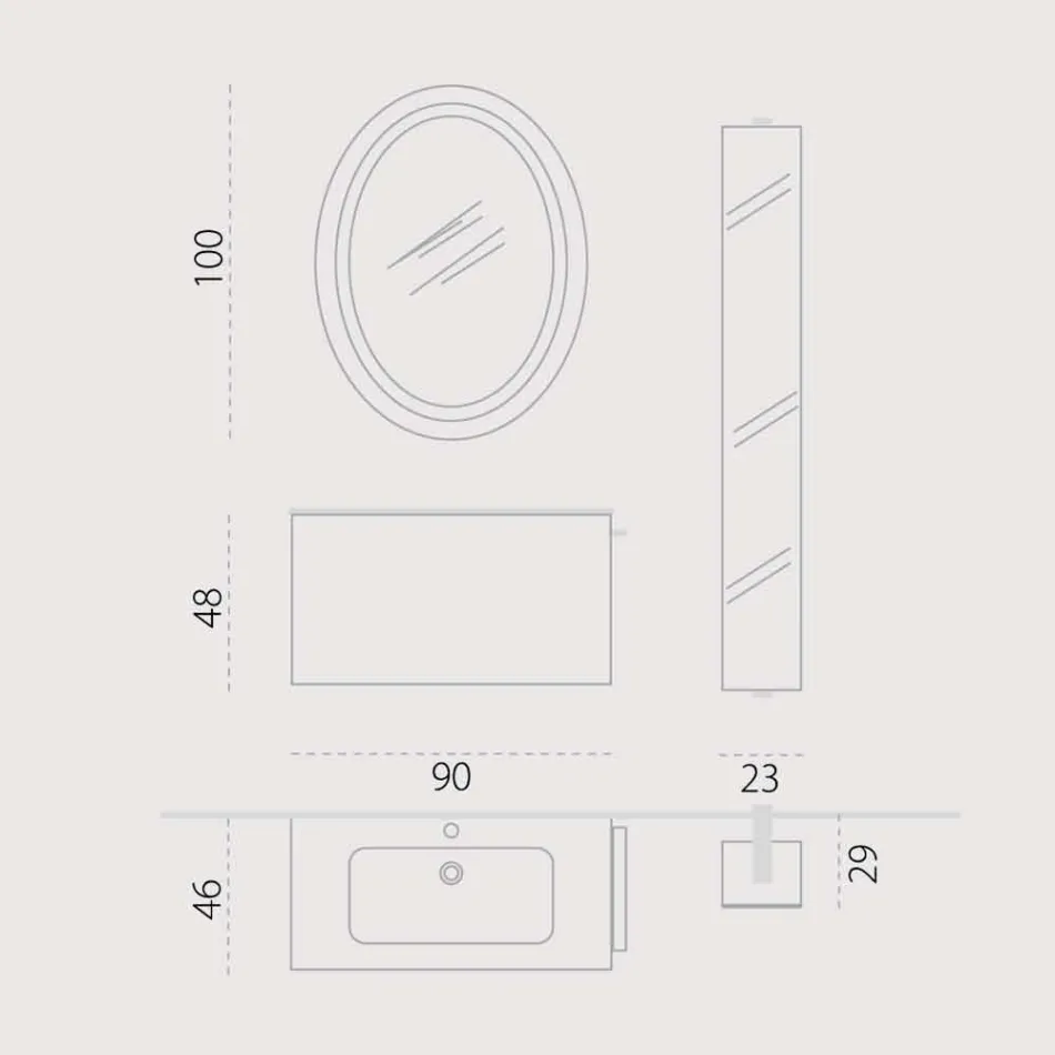 Compoziție de mobilier de baie din lemn suspendat de design din Italia Genova Viadurini