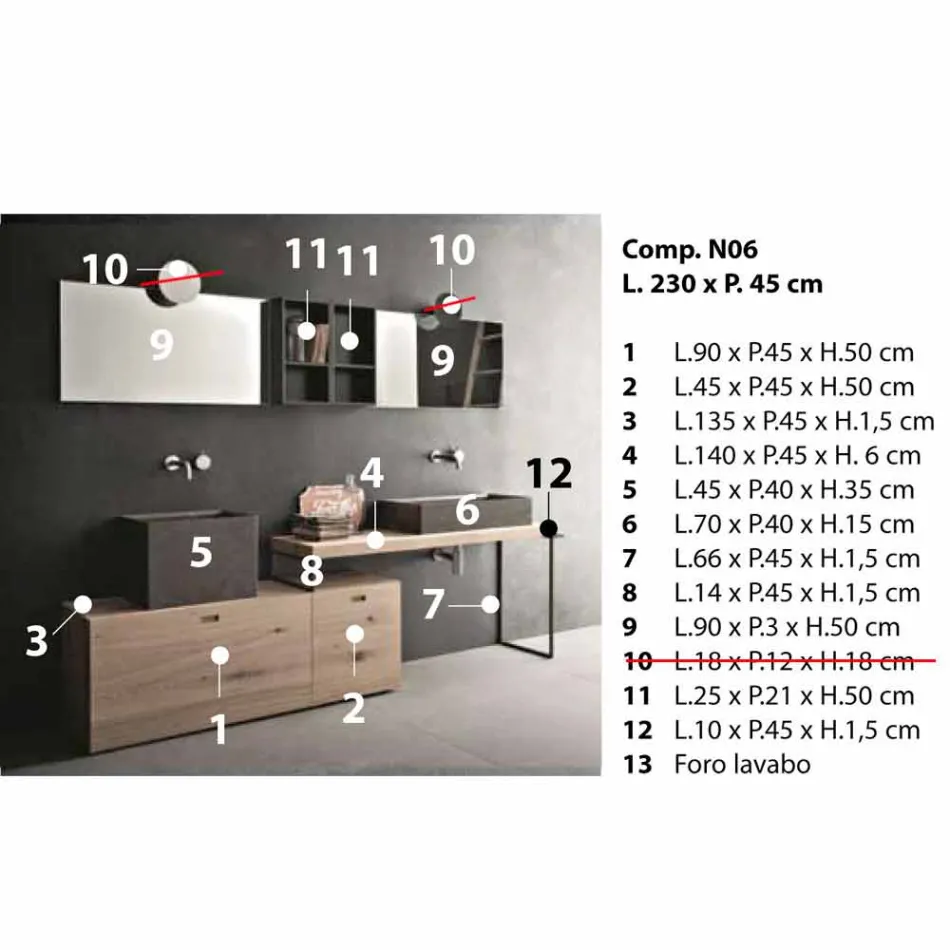 Compoziție modernă de baie a mobilierului de design de sol Made in Italy - Farart6 Viadurini