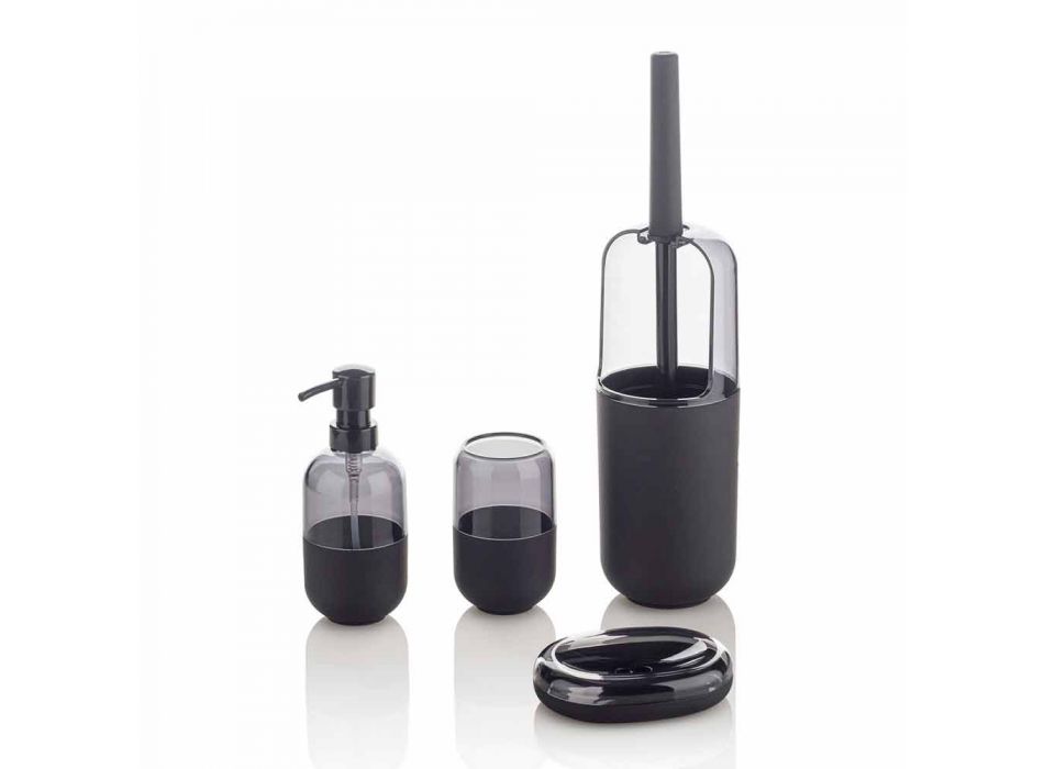 Compoziția modernă a accesoriilor de baie din plastic și cauciuc negru - Noto Viadurini