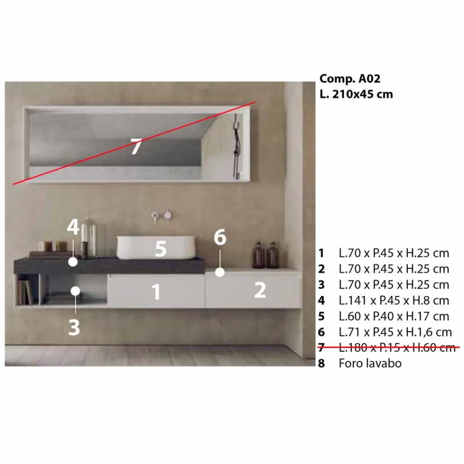 Compoziție modernă și suspendată a mobilierului de baie de design - Callisi2 Viadurini