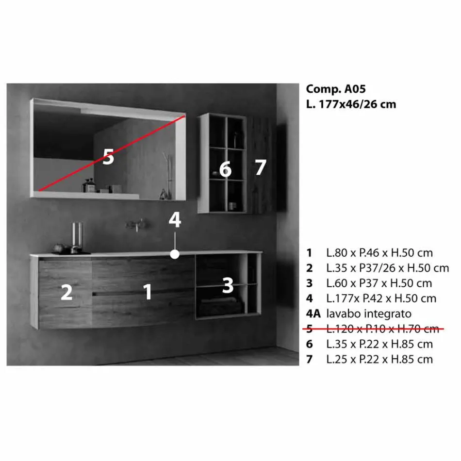 Compoziție de proiectare suspendată, mobilier de baie cu design modern - Callisi5 Viadurini