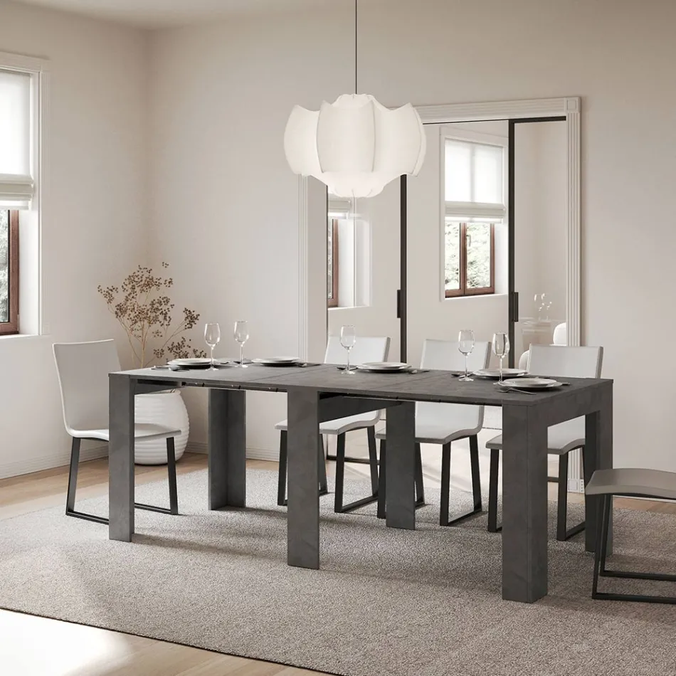 Consola extensibila pana la 181 cm in panouri melaminate Made in Italy - Drago Viadurini