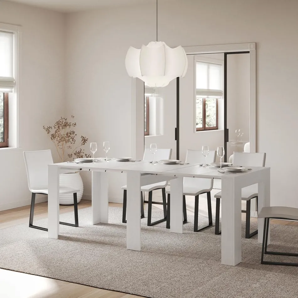 Consola extensibila pana la 181 cm in panouri melaminate Made in Italy - Drago Viadurini