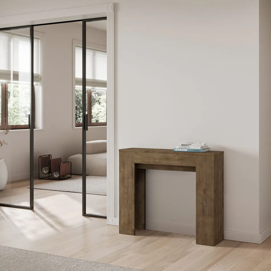 Consola extensibila pana la 181 cm in panouri melaminate Made in Italy - Drago Viadurini