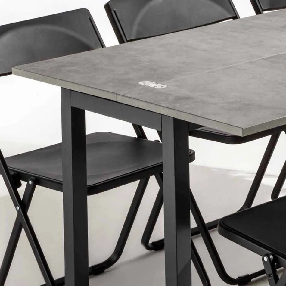 Consolă extensibilă cu blat din melamină și bază din metal vopsit - Adino Viadurini