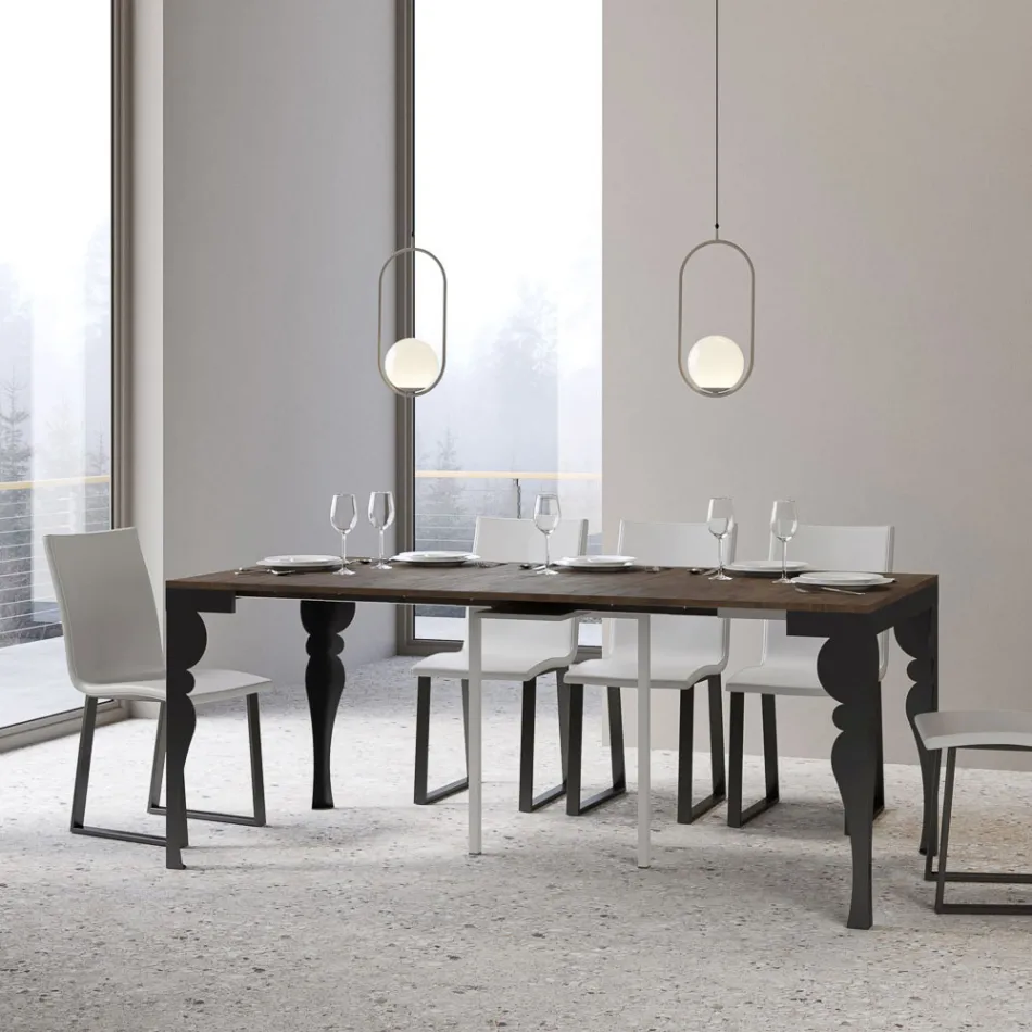 Consolă extensibilă modernă din lemn antracit și metal Made in Italy - Sassone Viadurini