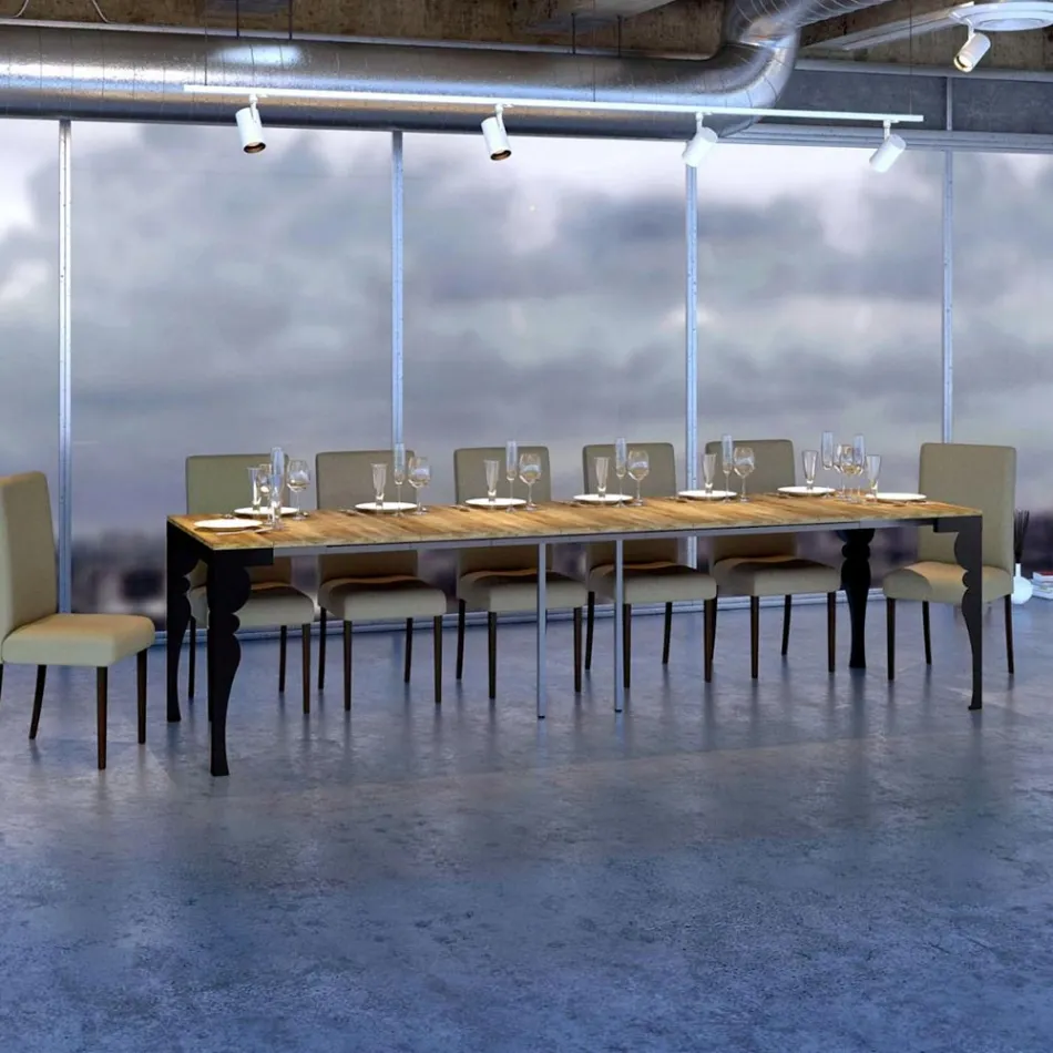 Consolă extensibilă modernă din lemn antracit și metal Made in Italy - Sassone Viadurini