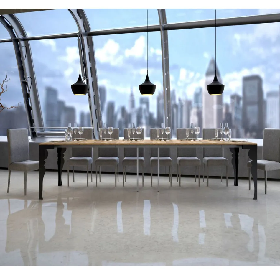 Consolă extensibilă modernă din lemn antracit și metal Made in Italy - Sassone Viadurini