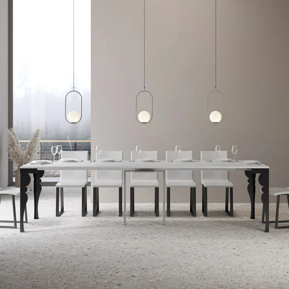 Consolă extensibilă modernă din lemn antracit și metal Made in Italy - Sassone Viadurini