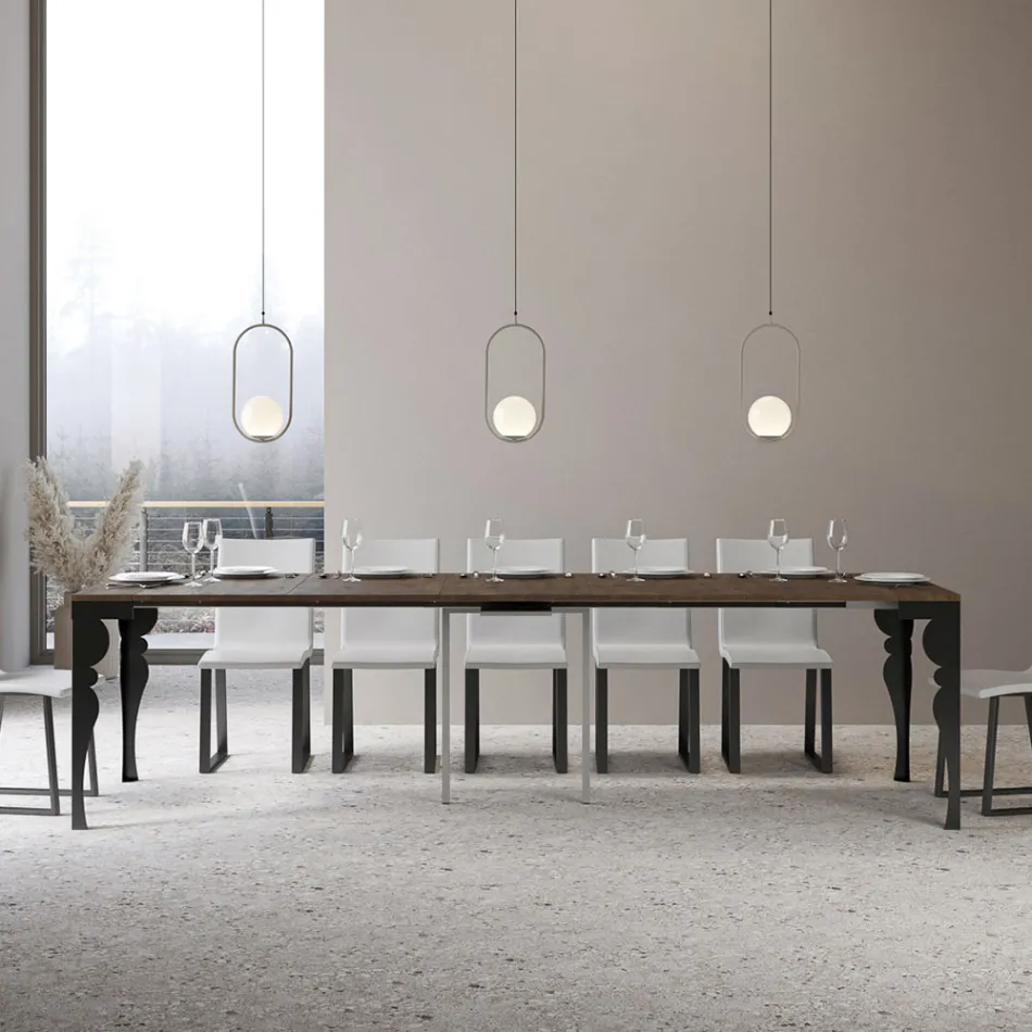 Consolă extensibilă modernă din lemn antracit și metal, fabricată în Italia - Sassone Viadurini