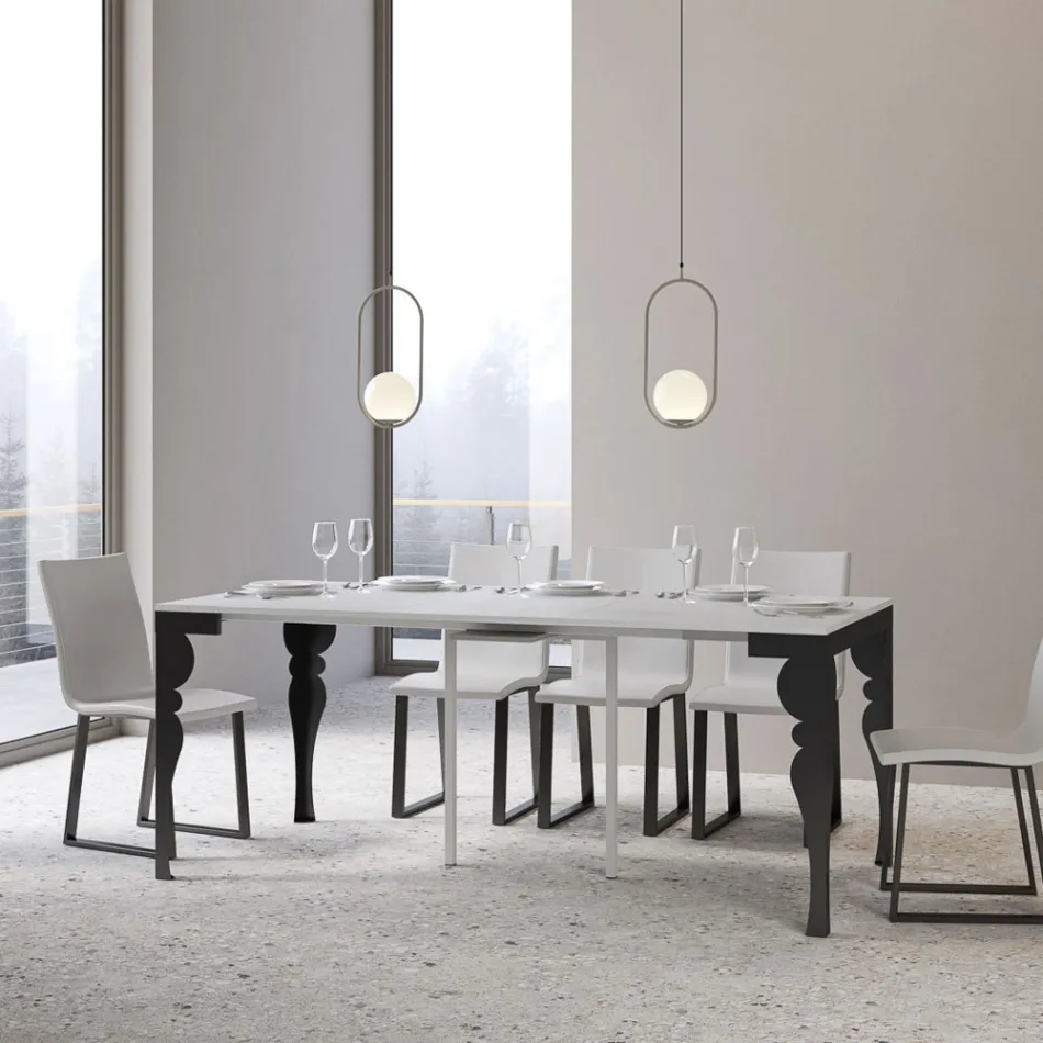 Consolă extensibilă modernă din lemn antracit și metal Made in Italy - Sassone Viadurini