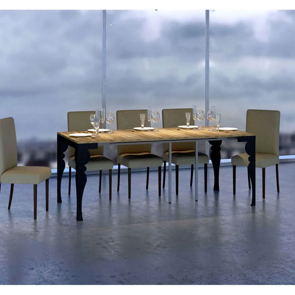 Consolă extensibilă modernă din lemn antracit și metal Made in Italy - Sassone Viadurini