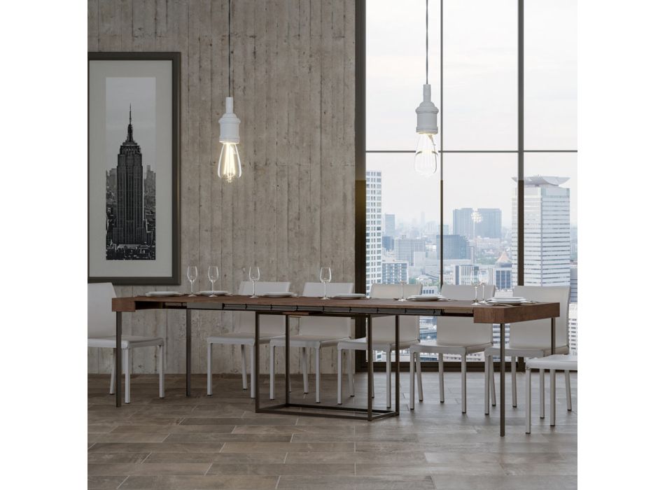 Consolă extensibilă în stil minimalist din lemn și fier Made in Italy - Flame Viadurini