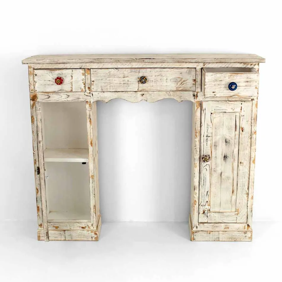 Consolă artizanală din lemn masiv de brad Made in Italy - Carminia Viadurini