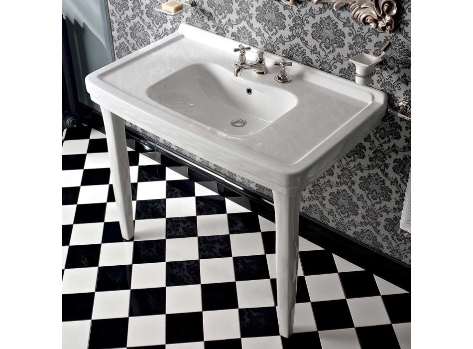 Consolă de baie vintage 105 cm din ceramică albă cu picioare, fabricată în Italia - Marwa Viadurini