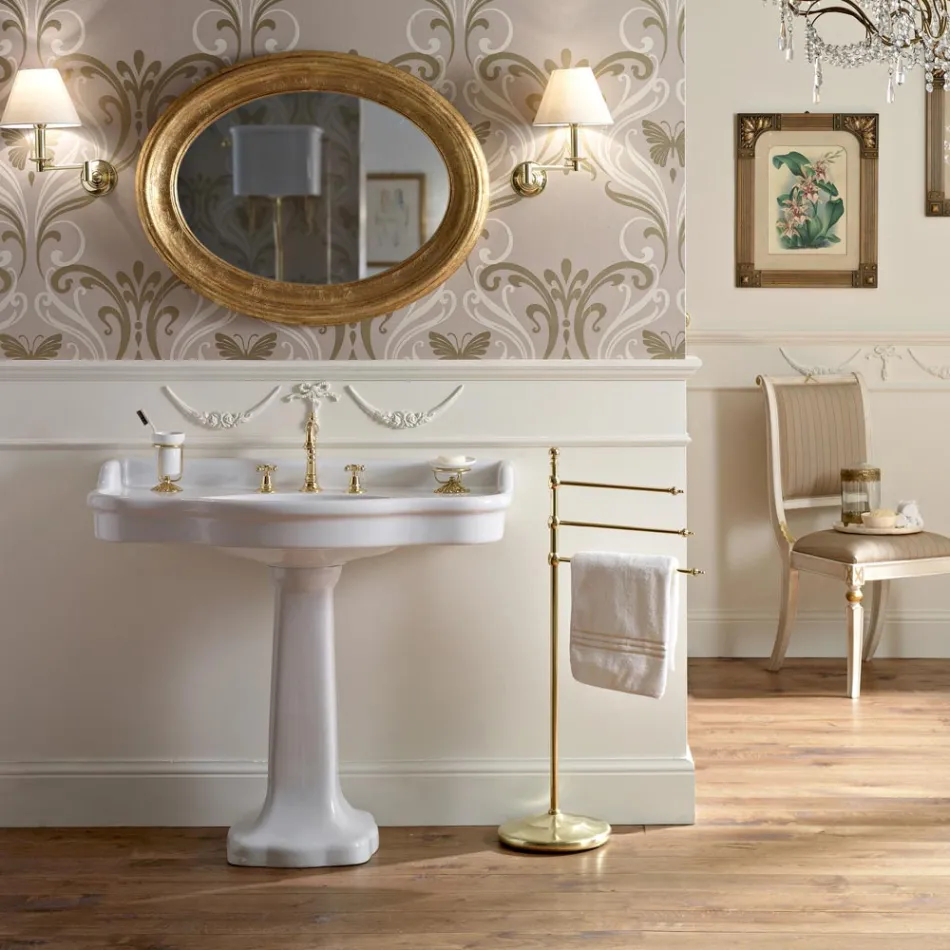 Consolă de baie vintage din ceramică pe coloană, fabricată în Italia - Paulina Viadurini