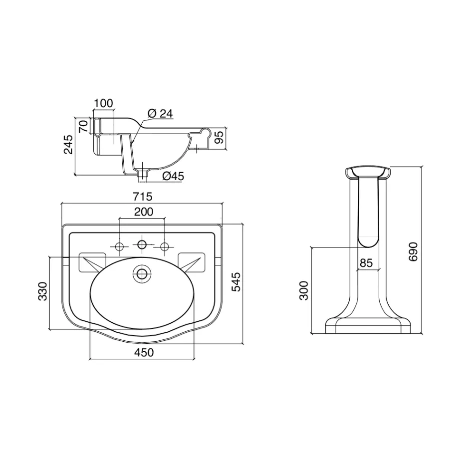 Consolă de baie vintage din ceramică pe coloană, fabricată în Italia - Paulina Viadurini