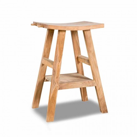 Consolă de baie modernă din lemn de tec natural cu cârlige laterale - Zacary Viadurini