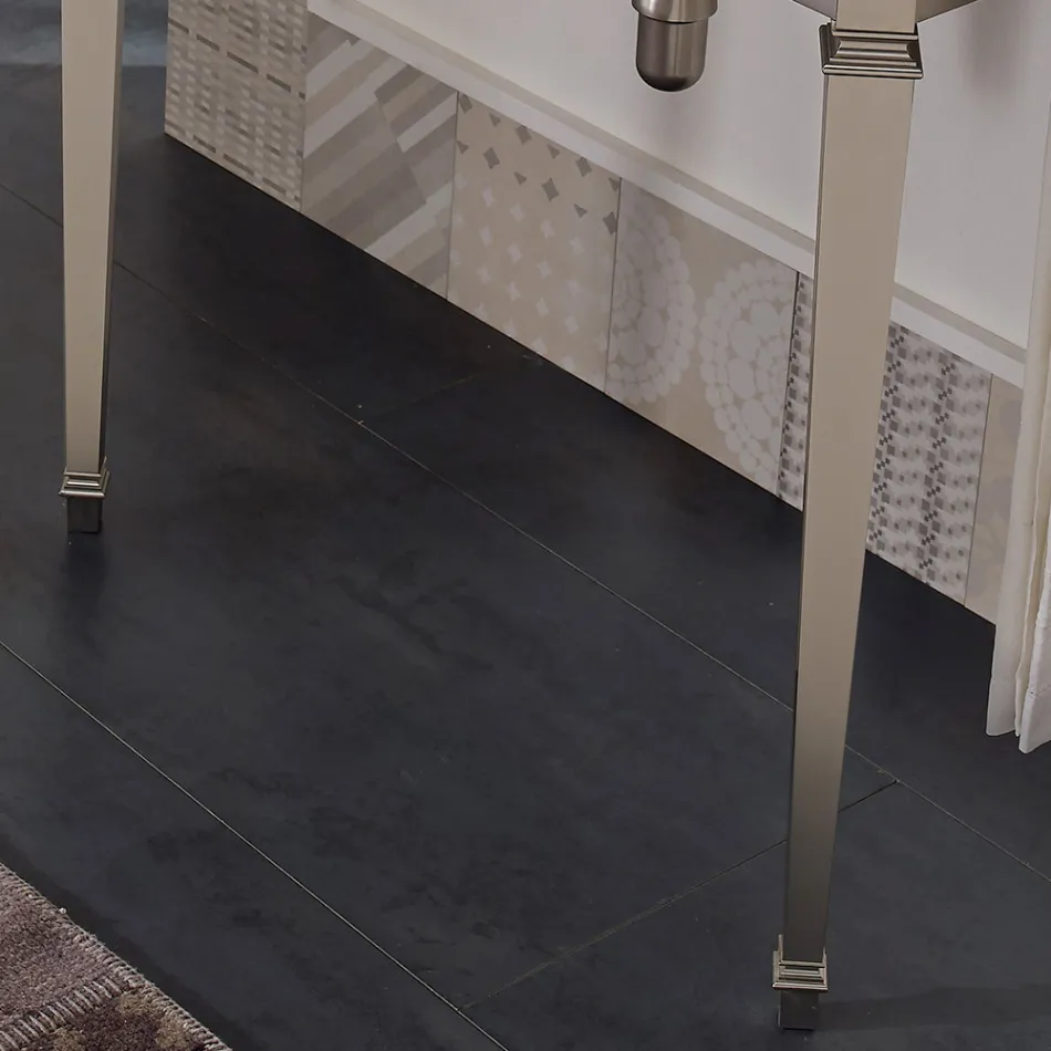 Consola de baie vintage de 90 cm, din ceramică albă, cu picioare făcute în Italia - Nausica Viadurini