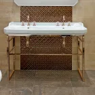 Consola de baie L 135 cm cu bol dublu în ceramică cu picioare - Nausica Viadurini