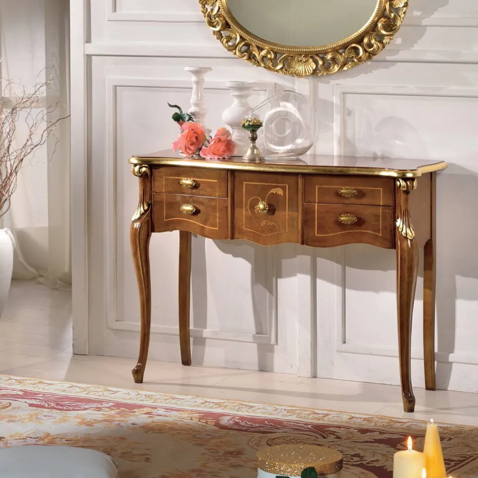 Consolă clasică din lemn cu 3 sau 5 sertare de lux Made in Italy - Londra Viadurini