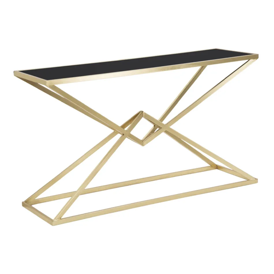 Consolă cu structură din metal auriu și blat din sticlă neagră - Eritreea Viadurini
