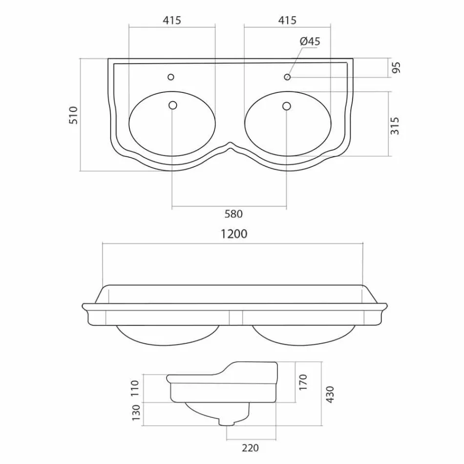 Consola clasică de baie dublă din Italia, Magda Viadurini