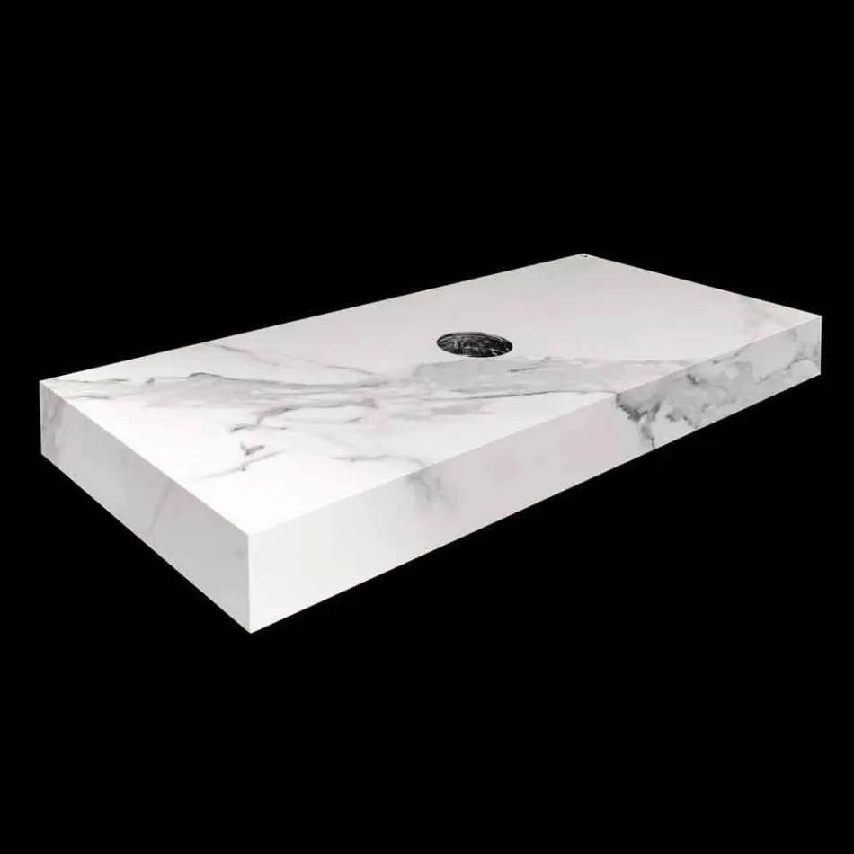 Consola pentru baie cu chiuvetă și raft din gresie porțelanată 4 finisaje - Ramina Viadurini