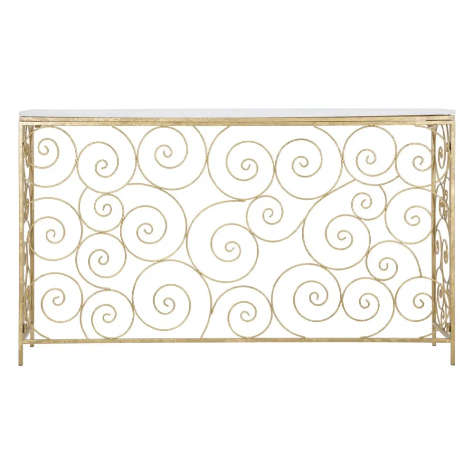 Consolă de intrare din fier finit auriu cu blat din marmură - Carlotta Viadurini