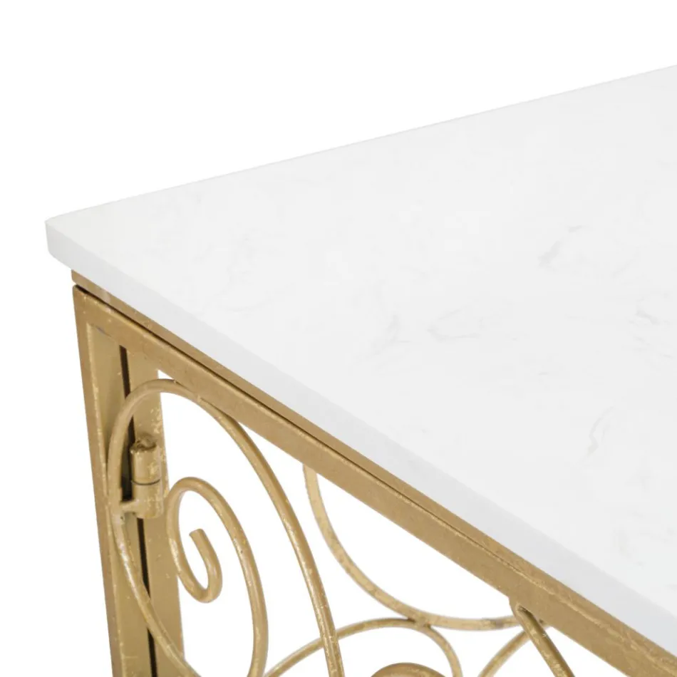 Consolă de intrare din fier finit auriu cu blat din marmură - Carlotta Viadurini