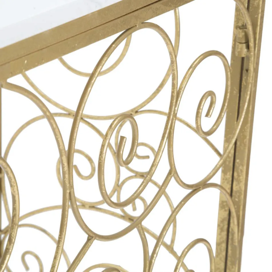 Consolă de intrare din fier finit auriu cu blat din marmură - Carlotta Viadurini