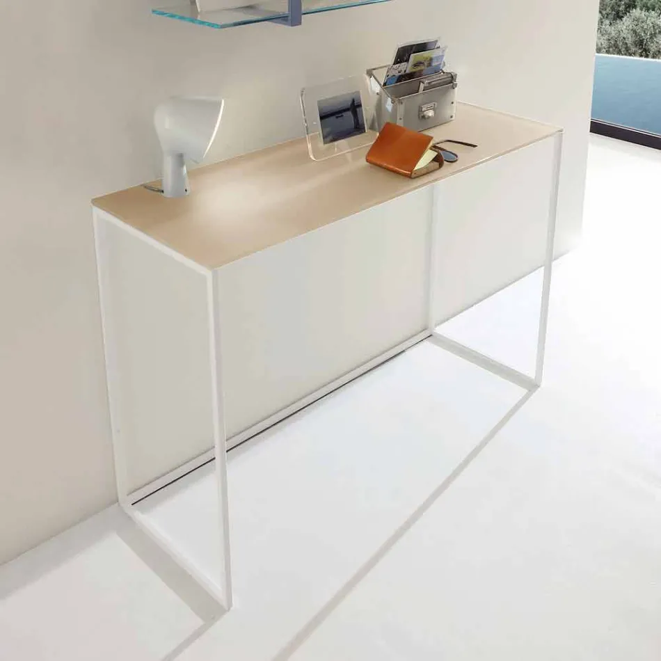 Consolă metalică pentru sufragerie cu cristal Top Made in Italy - Iridio Viadurini