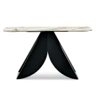 Masă consolă Cristina din metal cu blat ceramic cu efect de marmură pentru sufragerie Viadurini