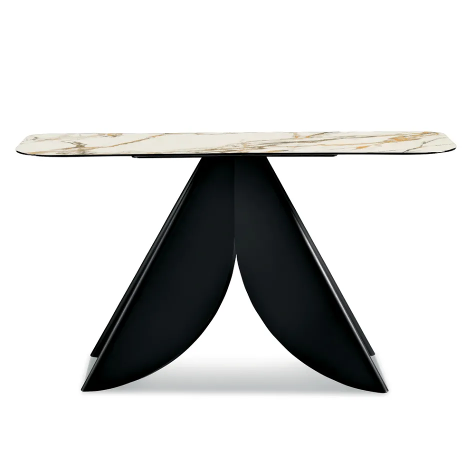 Masă consolă Cristina din metal cu blat ceramic cu efect de marmură pentru sufragerie Viadurini