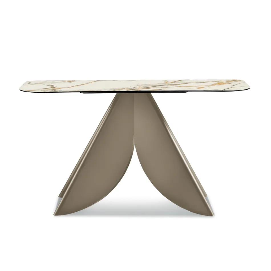 Masă consolă Cristina din metal cu blat ceramic cu efect de marmură pentru sufragerie Viadurini