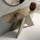 Masă consolă pentru living din metal cu blat din sticlă argintie ciocănită - Cristina Viadurini